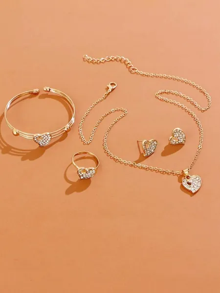 5pcs Rhinestone Heart Decor Jewelry Set