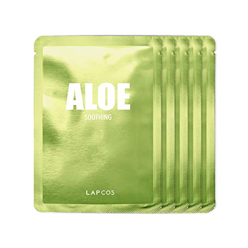 LAPCOS Aloe Sheet Mask, Daily Face Mask with Cucumber and Aloe Gel to Calm and Moisturize Skin, Korean Beauty Favorite, 5-Pack - Aloe