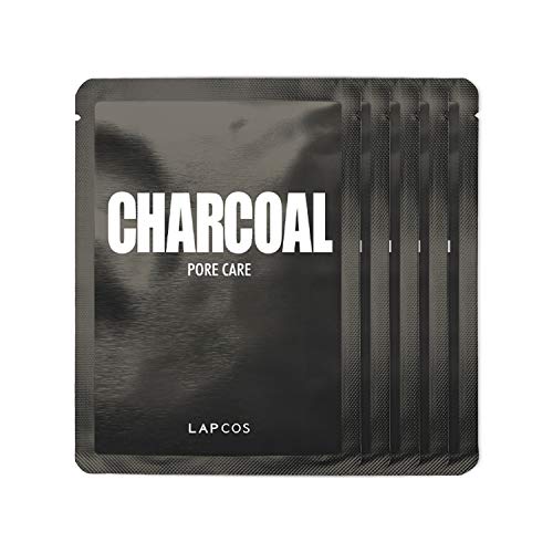 LAPCOS Charcoal Sheet Mask, Daily Face Mask with Salicylic Acid and Tea Tree Oil to Detoxify and Tighten Skin, Korean Beauty Favorite, 5-Pack - Charcoal