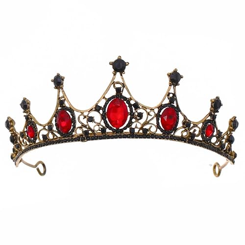 Green Baroque Crown Gothic King Queen Tiara Vintage Crystal Headpiece for Party Pageant Wedding Prom - Red