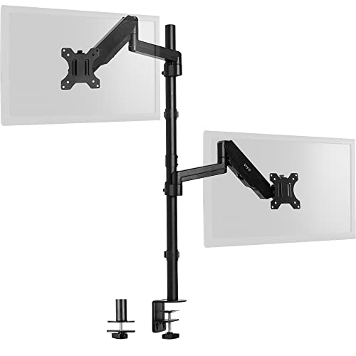 VIVO Dual Extra Tall Pneumatic Monitor Arm Mount for Screens up to 32 inches, Articulating VESA Stand - Black