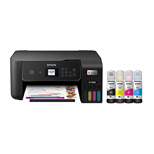 Epson EcoTank ET-2800 Wireless Color All-in-One Cartridge-Free Supertank Printer with Scan and Copy â€“ The Ideal Basic Home Printer - Black, Medium - Black - ET-2800-B - Printer