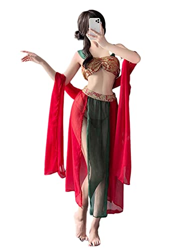 SINROYEE Women's Sexy Asian RolePlay Suit Cosplay Hanfu Cheongsam Dress Anime Lingerie Costumes - #09 Red