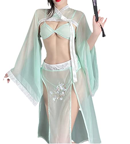 SINROYEE Women's Sexy Asian RolePlay Suit Cosplay Hanfu Cheongsam Dress Anime Lingerie Costumes - #89 Pale Green