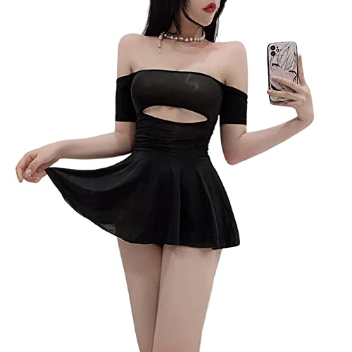 SINROYEE Women's Sexy Cosplay Lingerie Silk Nightgown Dress High split Cheongsam Dress - Black # 2