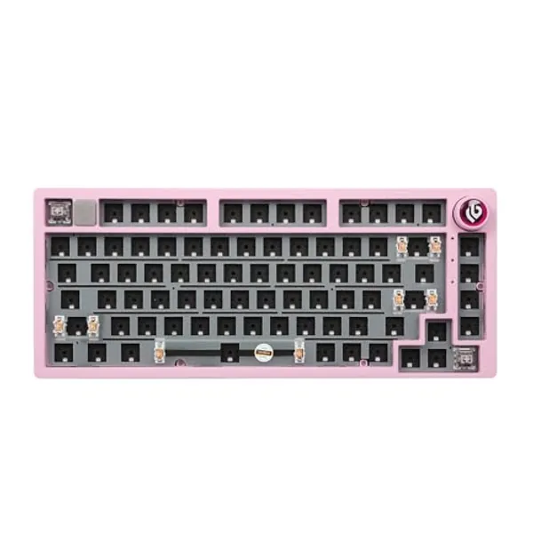EPOMAKER x LEOBOG Hi75 Aluminum Alloy Wired Gaming Keyboard Barebones Kit, 75% Gasket-mounted RGB Creamy Keyboard, Hot-swap Custom Mechanical Keyboard, with Mode-switching Knob, for Win/Mac (Pink)