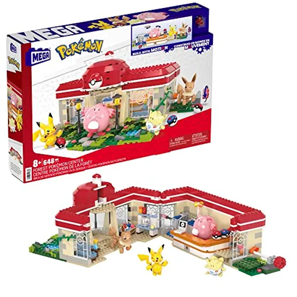 MEGA Pokémon Building Toys Set Forest Pokémon Center with 648 Pieces, 4 Poseable Characters, for Kids