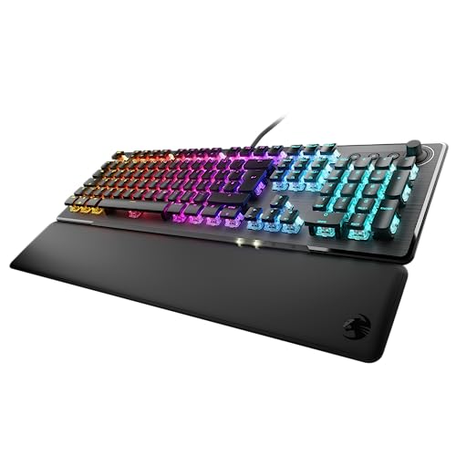 Roccat Vulcan II – Mechanische PC Gaming-Tastatur, anpassbare RGB-Beleuchtung, abnehmbare Handballenauflage, Titan II Tactile Schalter, Aluminiumplatte, Schwarz - Schwarz - Tactile (brown) Switch