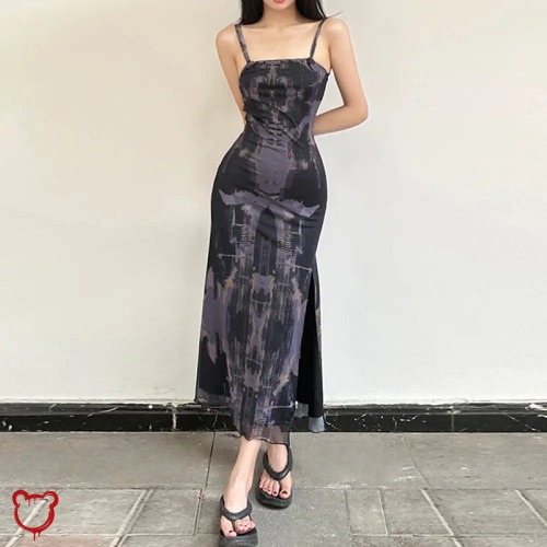 Doomed Mesh Tie-Dye Dress - Black / M