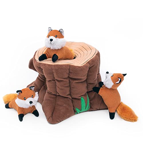 ZippyPaws Burrow, Woodland Friends Fox Stump - Interactive Dog Toys for Boredom - Hide and Seek Dog Toys, Colorful Squeaky Dog Toys for Small & Medium Dogs, Plush Dog Puzzles