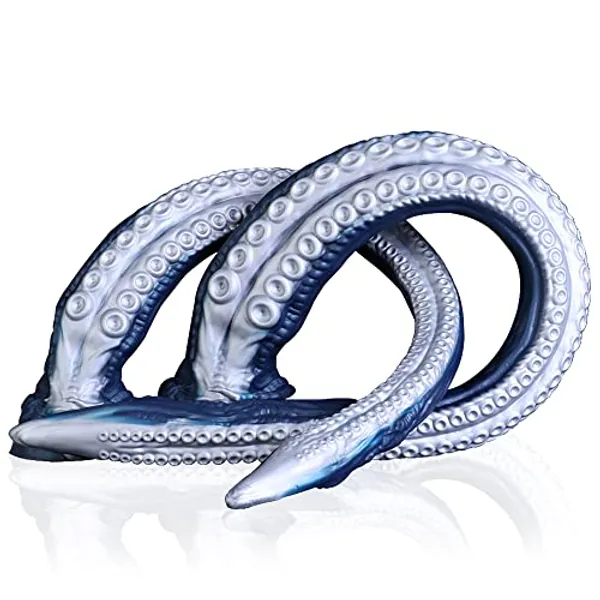 Nothosaur【Abyss II】 25.6 inch Long x 2.3 inch Wide inch Tentacle Dildo Depth Probe Training Anal Butt Plug- Soft Platinum Silicone Handmade Fantasy Dildo with Suction Cup - Catalina Blue -L