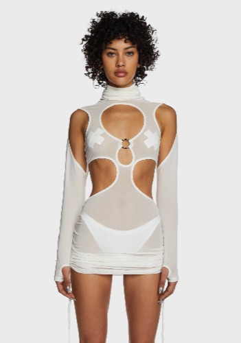 Replay Mesh Cut Out Dress - White | X-Small