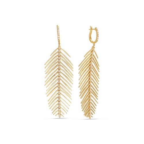 Gold Peacock Feather Earrings - 14K Yellow Gold