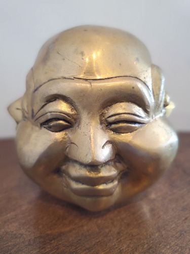 Brass Four Faced Buddha Head Figurine - Brass / Yellow / Buddhist