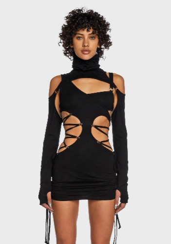 Replay Cut Out Lace Up Dress Set - Black | Small