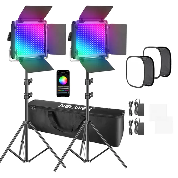 Neewer 2er Pack 660 PRO RGB LED Video Licht mit APP-Steuerung Softbox Kit, 360° Vollfarbe, 50W Videobeleuchtung CRI 97+ für Spiele, Streaming, Zoom, YouTube, Rundfunk, Webkonferenz, Fotografie