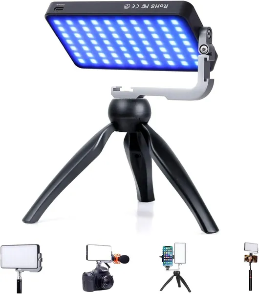 IVISII G2 Pocket RGB Camera Light, 32 Wh Built-in 4300 mAh Batteria Ricaricabile 360 ° Full Colour Gamut 9 Effetti di Luce, 2600-10000 K LED Pannello Luce Video con Treppiede Regolabile