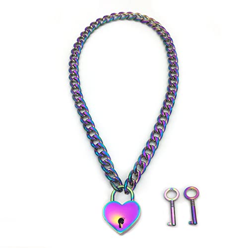 Succuba Padlock Necklace Chain Collar Choker with Two Keys and Box for Women, Men and Pet - A - 16 Inches
