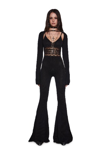 Sudden Silence Jumpsuit And Shrug Set | BLACK / Small