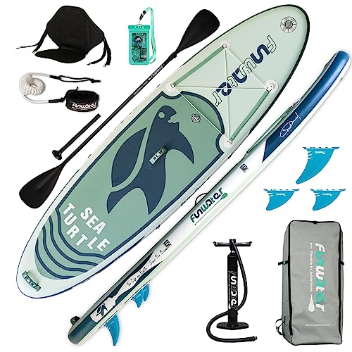 FunWater SUP Inflatable Stand Up Paddle Board Ultra-Light Inflatable Paddleboard with ISUP Accessories,Fins,Kayak Seat,Adjustable Paddle, Pump,Backpack, Leash, Waterproof Phone Bag - Green