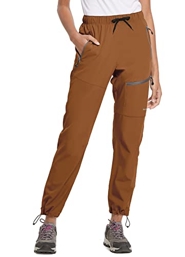 BALEAF Women's Hiking Pants Quick Dry Lightweight Water Resistant Elastic Waist Cargo Pants for All Seasons - Small - Caramel