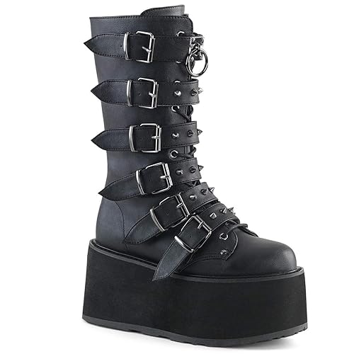 Demonia Women's Damned-225 Mid Calf Boot - 8 - Black Vegan Leather