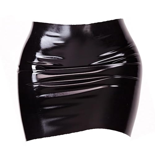 EXLATEX Women's Latex Rubber Gummi Black Mini Skirt - Medium - Black