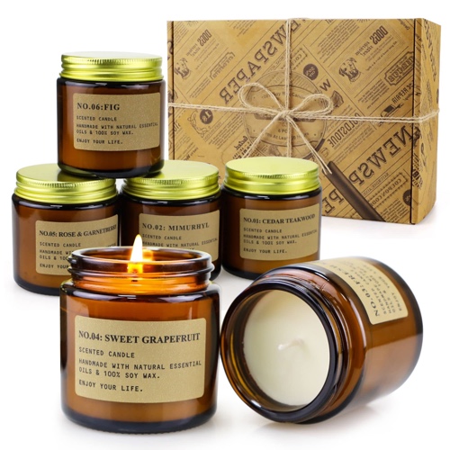 6 Pack Candles for Home Scented Aromatherapy Candle Christmas Gifts Set for Women Soy Wax Long Lasting Amber Jar Candles Gift for Holiday Birthday Mother's Thanksgiving Day Present - Amber(6 Pack)