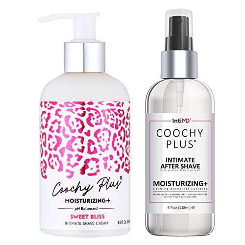 Coochy Plus Intimate Shaving Complete Kit - SWEET BLISS & Organic After Shave Protection Soothing Moisturizer Mist – Antioxidant Formula Prevents Razor Burns, Itchiness & Ingrown Hairs - Sweet Bliss Shave Cream+After Shave Mist - 1 Count (Pack of 1)
