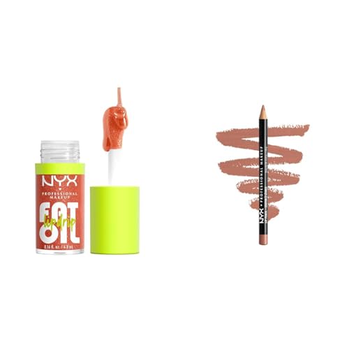 NYX PROFESSIONAL MAKEUP Fat Oil Lip Drip, Moisturizing, Shiny and Vegan Tinted Lip Gloss - Follow Back & Slim Lip Pencil, Long-Lasting Creamy Lip Liner - Peakaboo Neutral