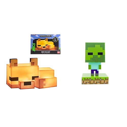 Minecraft Fuchs Leuchte & Minecraft Zombie Icon Light BDP Mini-Nachtlampe mit lustigem Pixel, superhell, plastik, Mehrfarbig - Bundle mit Nachtlampe