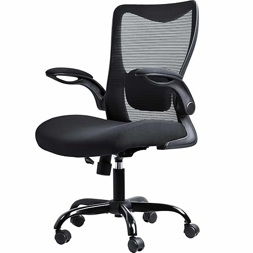 ACMELIFE Bürostuhl 150kg Schreibtischstuhl, Bürostuhl Ergonomisch hoher Rückenlehne, verstellbare Lendenstütze, Office Chair klappbaren Armlehnen, Chefsessel Drehstuhl, PC Stuhl Computerstuhl Schwarz - Schwarz-stoff Mesh