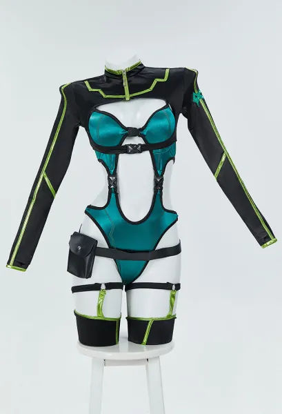 Viper Derivative Sexy Swimsuit Hollow One-piece Bathing Suit with Jacket Belt and Thigh-high Stockings