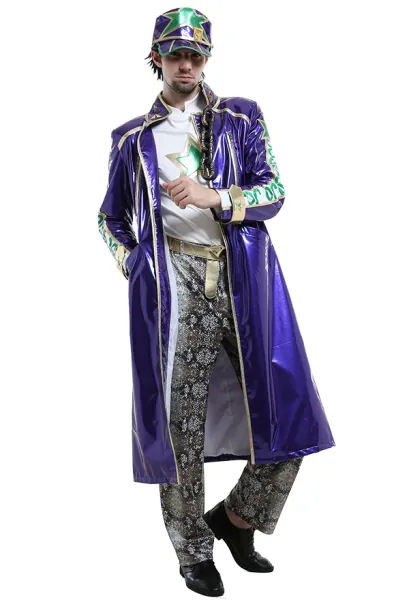 JoJos Jotaro Cujo Leather Outfit Coat Cosplay Costume with Hat