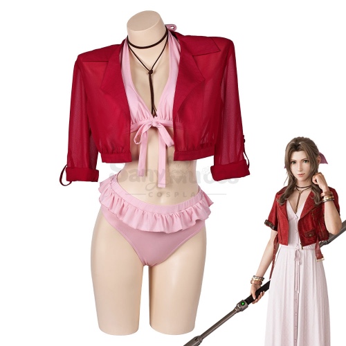 Game Final Fantasy VII Cosplay Aerith Gainsborough Bikini Swimsuit Cosplay Costume - L