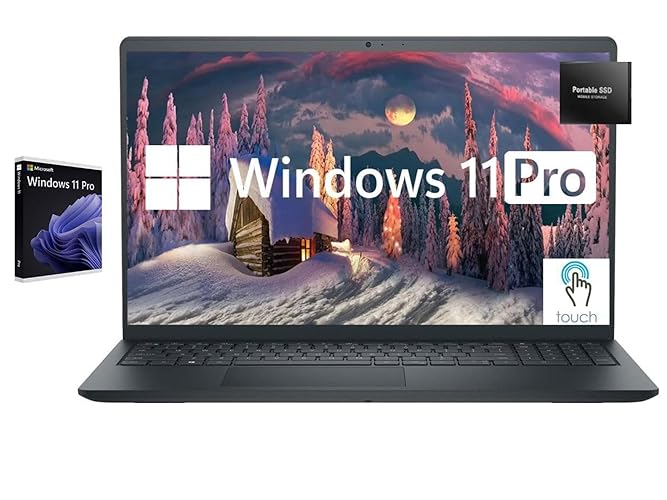 Dell Inspiron Touchscreen Laptop, 15.6" Full HD IPS Display, AMD Ryzen 5 7530U Processor, Windows 11 Pro Laptop, 2TB Storage(1TB SSD and P-1KG External Drive), HDMI, Black (64GB RAM| 2TB Storage) - 64GB RAM| 2TB Storage