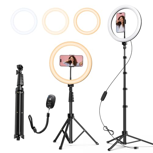 ATUMTEK 12 Inch Ring Light with Tripod Large, Adjustable Ring Light with 3 Lighting Modes and 10 Levels, Photo Light with Remote Control for Tiktok/Youtube/Live Stream (160 cm) - 12"