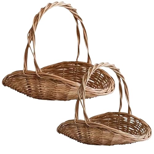 Wicker Basket with Handle 2PCS Garden Basket for Gathering Vegetables Natural Wicker Wicker Picnic Basket Flower Basket Portable Woven Harvest Basket Multipurpose Basket Vegetables Basket for Storage