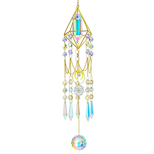 H&D HYALINE & DORA Crystal Prisms Suncatcher Window Hanging Pendant Glass Prisms Decor Wind Chime Rainbow Sun Catcher for Home Garden Porch
