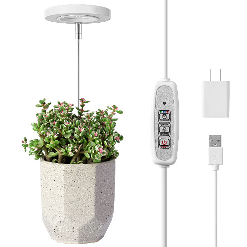 LORDEM Grow Light, Full Spectrum LED Plant Light for Indoor Plants, Height Adjustable Growing Lamp with Auto On/Off Timer 4/8/12H, 4 Dimmable Brightness, Ideal for Small Plants - 1 Pack
