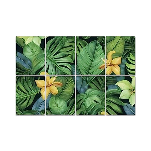 Art Acoustic Panels, Abstract Watercolor painting childrens drawn plants Palms leaves Acoustical Soundproof Wall Panel with Self-Adhesive Decorative Sound Absorbing Panel Acoustic Treatment - 8PCS - Multi10