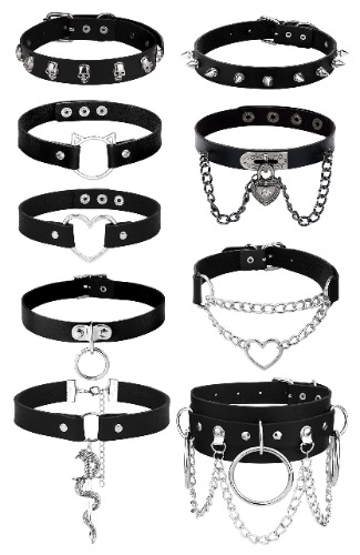 HAIAISO 6-9Pcs Leather Choker Black Punk Goth Choker Necklace Love Heart Spiked Choker Adjustable Pu Choker Collar for Women Girls - 9Pcs