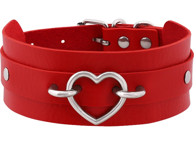 Sacina Gothic Punk Spiked Heart Choker Collar, PU Leather Spike Heart Choker Necklace, Halloween Goth Jewelry Gift for Women, Men - 2