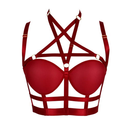 BBOHSS Women's Body Harness Punk Bra Pentagram Gothic Carnival Elastic Adjustable Clothing Accessories - Wine Red