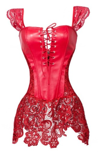 Hengzhifeng Corsets Women's Steampunk Faux Leather Lace Party Bustiers - Large Red