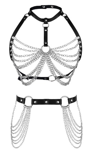 SAILIMUE 2Pcs Punk Waist Belly Chain Belt for Women Black Leather Layered Body Chains Gothic Rave Party Festival Body Jewelry Accessories - B