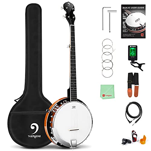 Vangoa VBJ-4E Acoustic-electric 5-String Banjo, Mahogany Electric Banjo Kit with Resonator, with Starter Manual, Beginner Kit - full-size - Closed Back Electric