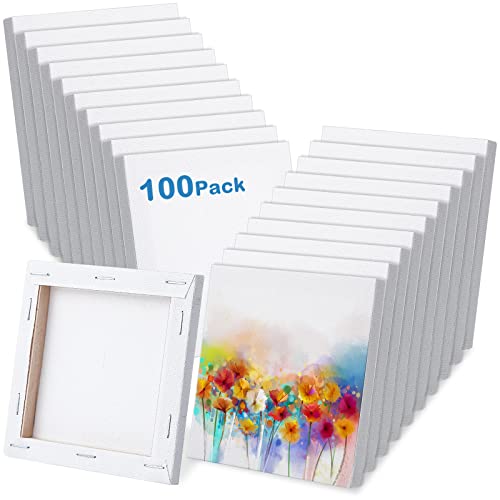 Mini Canvas Panels Small Stretched Canvas Blank Canvas Boards for Painting Square Canvases for Painting Teenagers Art Kids Craft Oil Acrylics (100 Pcs,4 x 4 Inch) - 4 x 4 Inch - 100