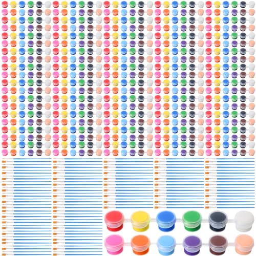 Qilery 1400 Pcs Mini Acrylic Paint Set 100 Set 12 Colors 2ML Acrylic Paint Strips 100 Pcs Flat Painting Brushes 100 Pcs Pointed Painting Brushes for Kids Adults Home Classroom Birthday Party Favors