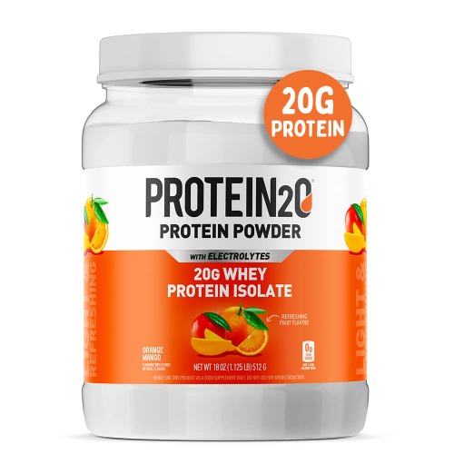 Protein2o 20g Whey Protein Isolate Powder Tub, Low Carbs, Sugar Free, Plus Electrolytes, Orange Mango, 16 Servings - 